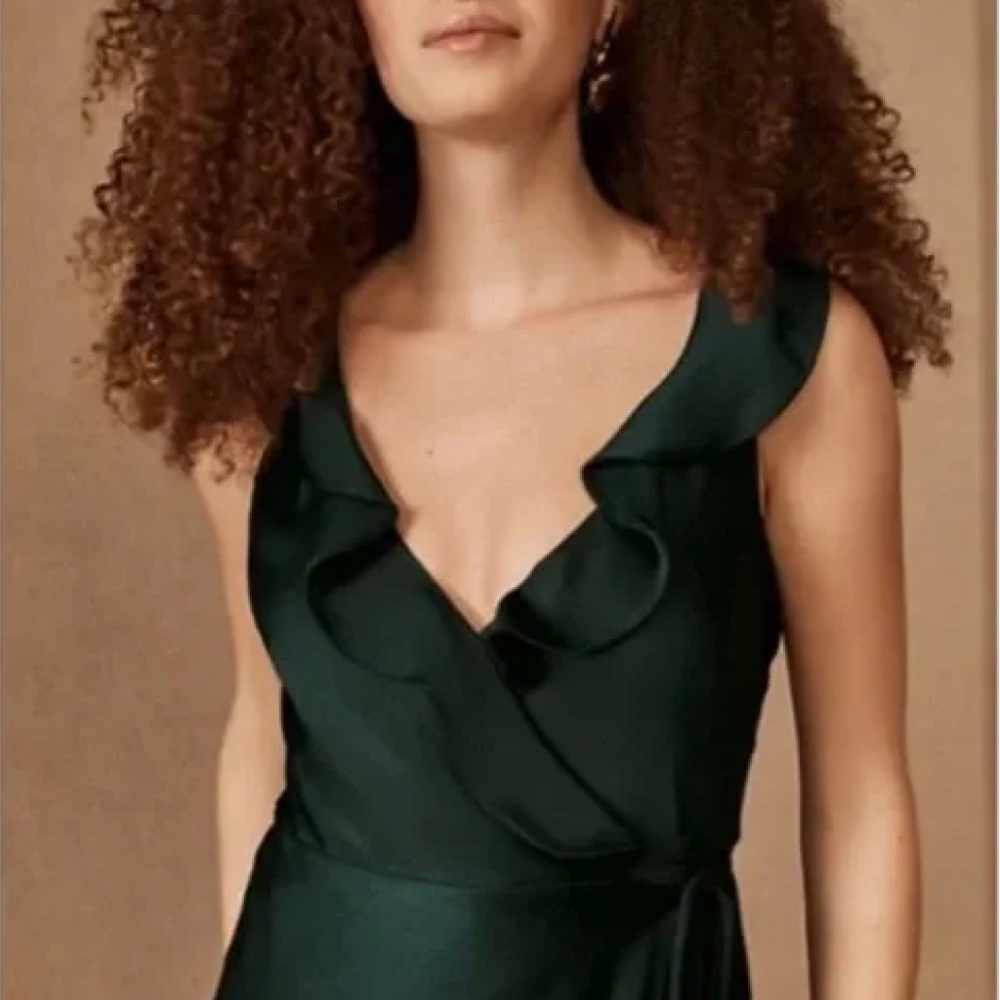 Anthropologie BHLDN Tansy Satin Charmeuse Maxi Dress in Emerald - Size 6